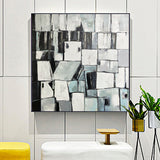 Black and White Abstract brush stroke art handmade oil painting square heavy textured palette knife impressionist huge wall art