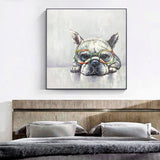 Pug pop art cute puppy cartoon art brush stroke art handmade oil painting square heavy textured palette knife huge wall art