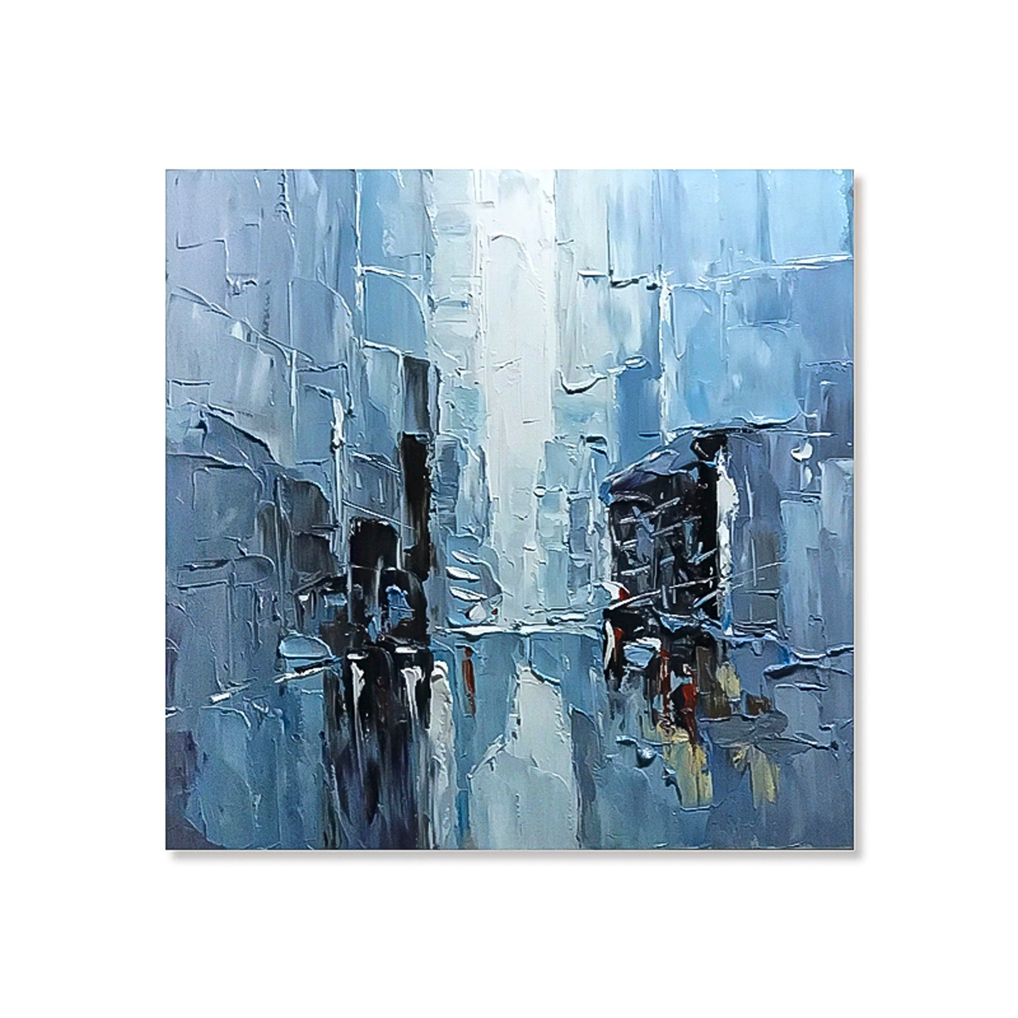 Blue expressionist brush stroke art handmade oil painting square heavy textured palette knife impressionist huge wall art