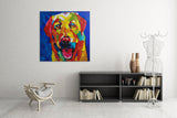 Labrador colorful pop art cute puppy cartoon art brush stroke art handmade oil painting square heavy textured palette knife huge wall art