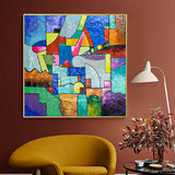 Colorful abstract brush stroke art handmade oil painting square heavy textured palette knife impressionist huge wall art