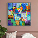 Colorful abstract brush stroke art handmade oil painting square heavy textured palette knife impressionist huge wall art