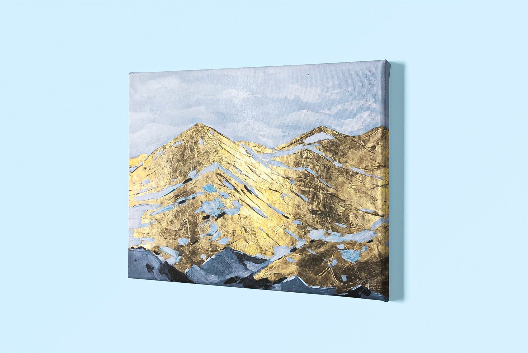 Mountain art oil painting Original handmade mountain climber art with gold foil art Huge wall art Abstract brush stroke art Horizontal