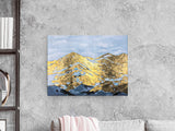 Mountain art oil painting Original handmade mountain climber art with gold foil art Huge wall art Abstract brush stroke art Horizontal