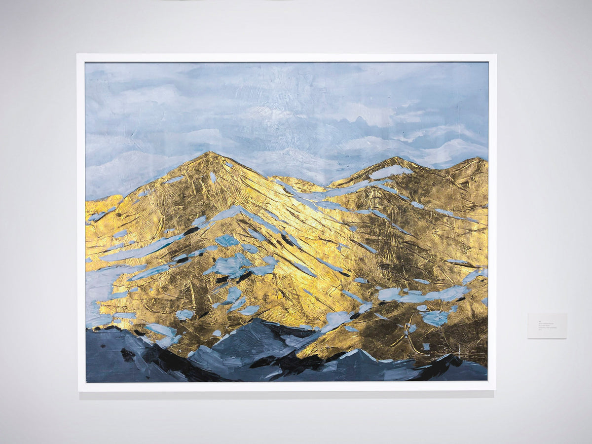 Mountain art oil painting Original handmade mountain climber art with gold foil art Huge wall art Abstract brush stroke art Horizontal