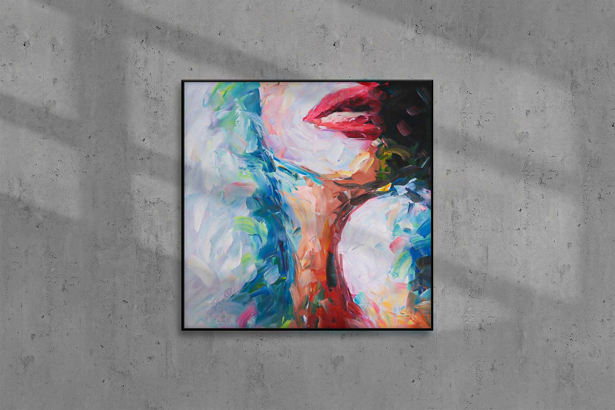 Female Abstract figure wall art brush stroke art woman handmade oil painting square heavy textured palette knife impressionist huge wall art