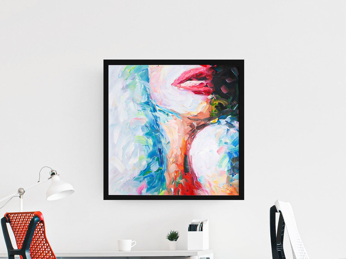 Female Abstract figure wall art brush stroke art woman handmade oil painting square heavy textured palette knife impressionist huge wall art