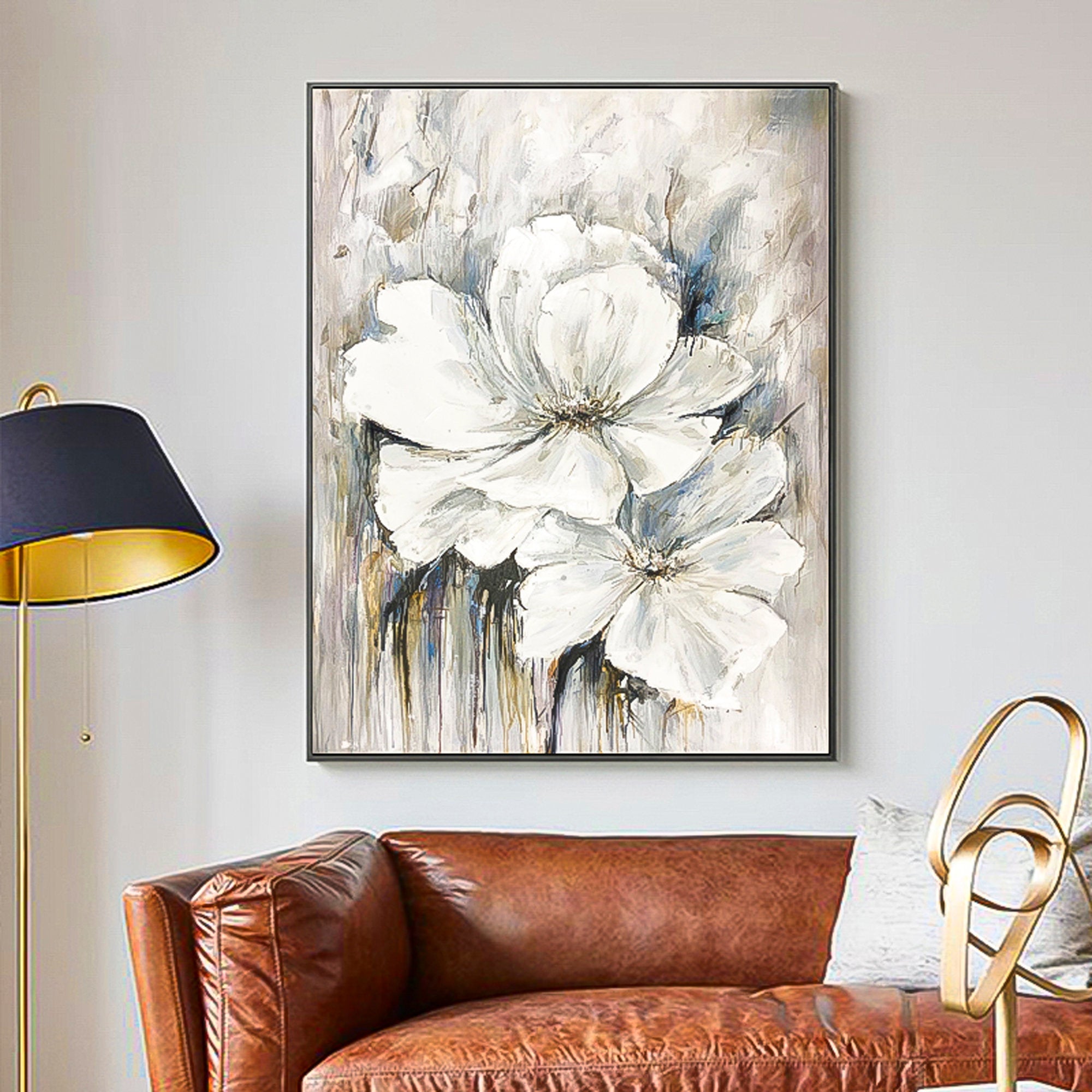 Modern Abstract floral oil painting unframed floral oil painting or framed vertical high quality handmade painting on canvas