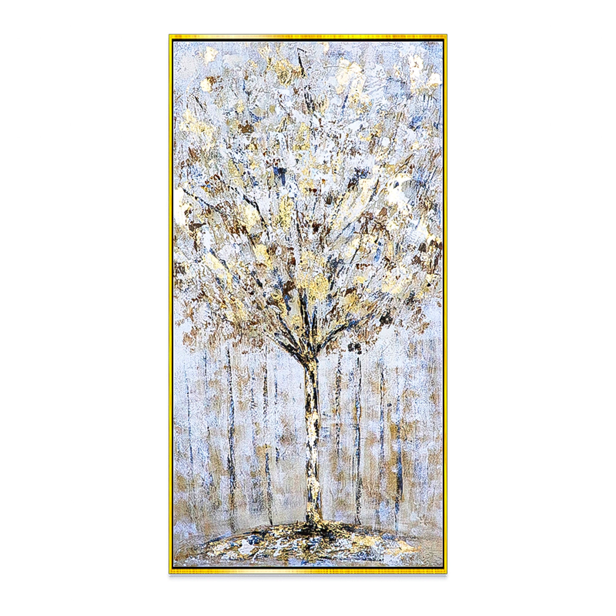 Gold Tree Botanical  floral oil painting long skinny wall art vertical high quality Modern Art Contemporary Wall Art for Living Room