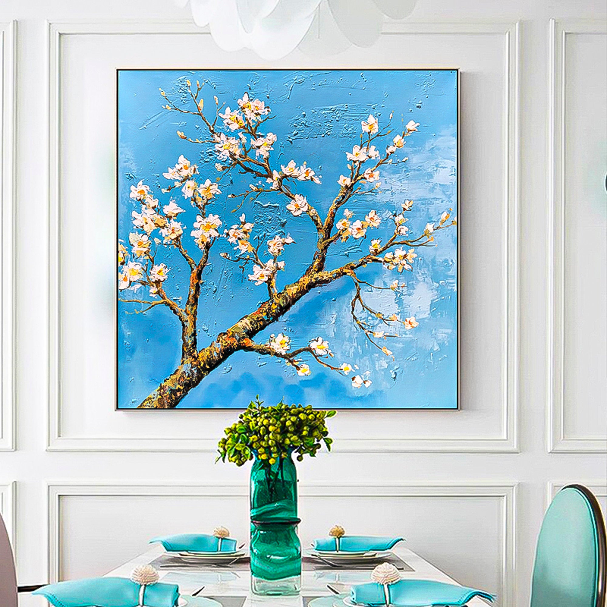 Floral oil painting Japanese Sakura Tree Abstract Brush stroke art multicolor Huge Abstract Art Palette Knife heavy textured