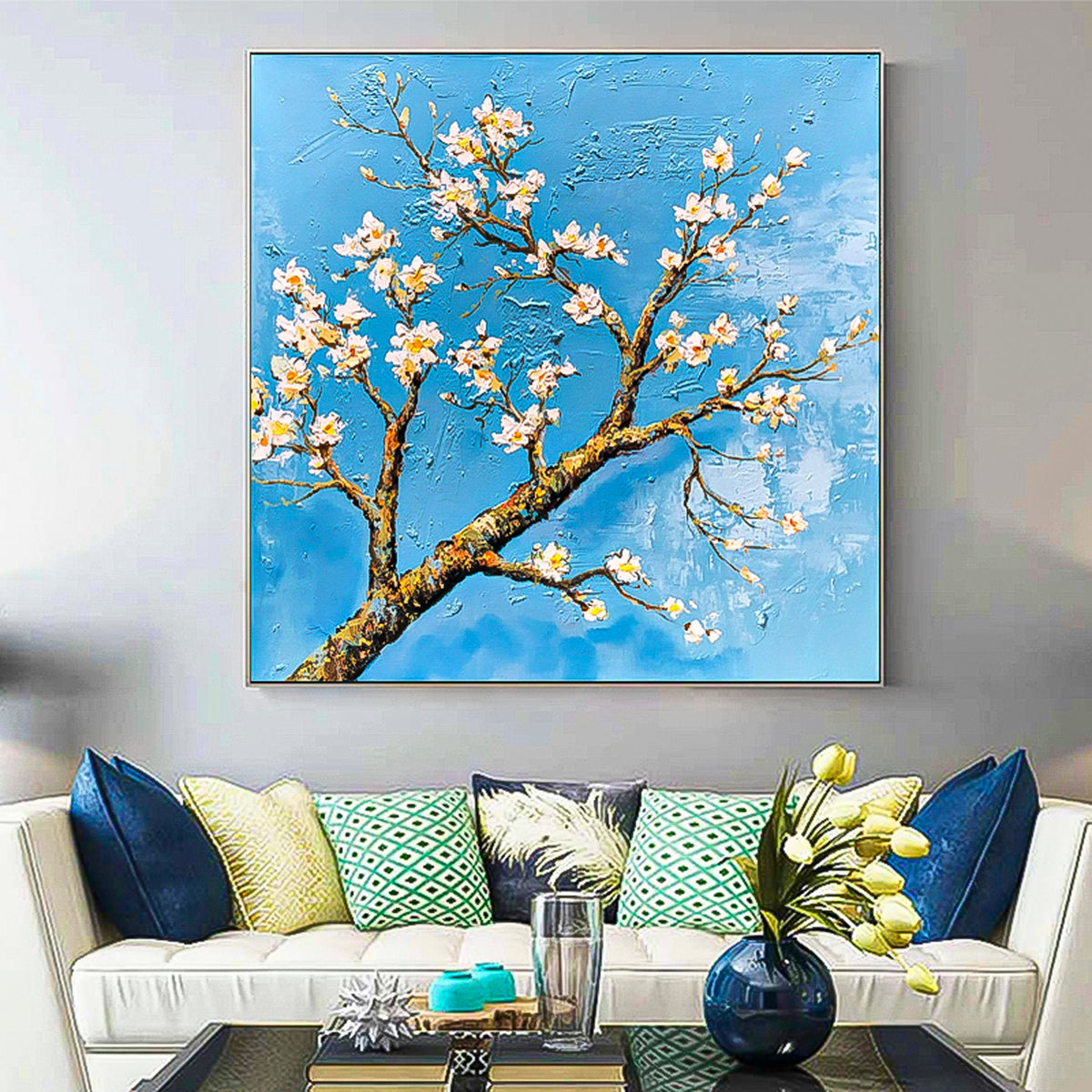 Floral oil painting Japanese Sakura Tree Abstract Brush stroke art multicolor Huge Abstract Art Palette Knife heavy textured