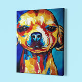 Chihuahua pop art colorful dog painting brush stroke art heavy textured palette knife canvas vertical